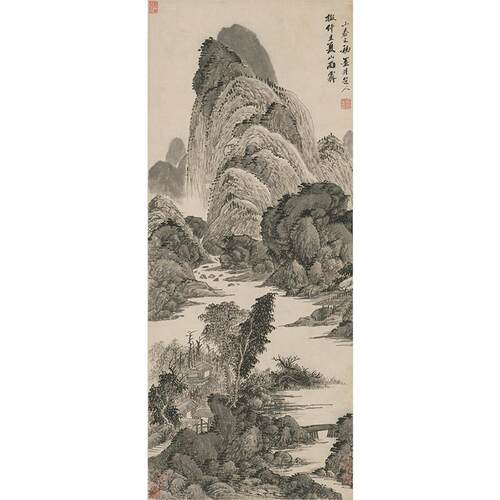 高清仿真清代吴历仿吴镇夏山雨霁图国画水墨山水画艺术微喷装饰画