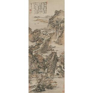 高清复刻清四僧石溪髡残层岩叠壑图国画禅意山水画艺术微喷装饰画