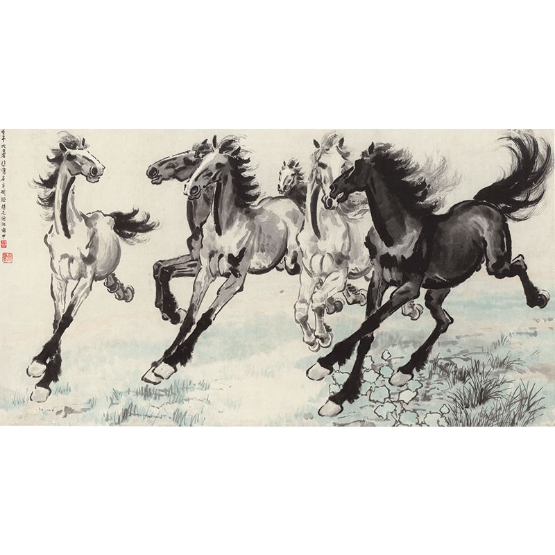 名画复制品徐悲鸿奔马图-2写意水墨画鞍马画国画艺术微喷装饰画