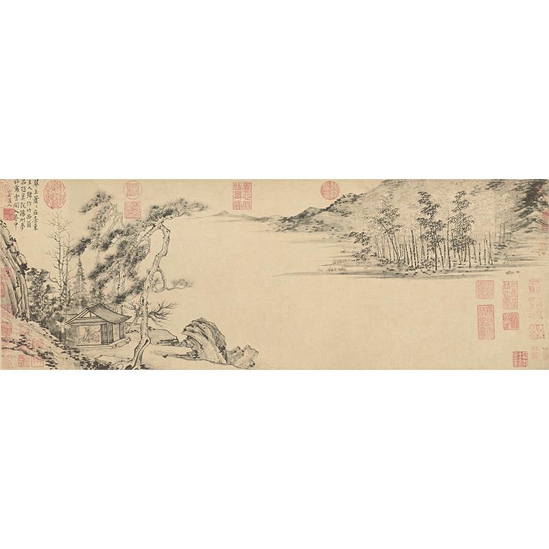 1:1元张渥竹西草堂图墨笔山水国画艺术微喷古代名画复制品装饰画