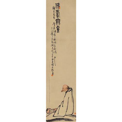 高清复刻潘天寿佛寿无量图国画写意人物画禅意修身微喷挂画装饰画