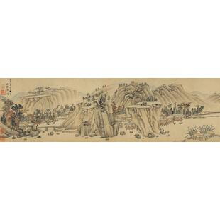 名画复制品黄公望秋林烟霭图卷写意山水画国画艺术微喷临摹装饰画