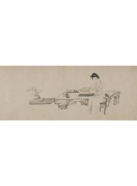 高清复刻明代吴伟武陵春图国画横幅工笔白描人物画艺术微喷装饰画