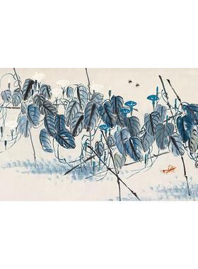 高清复刻齐白石牵牛草虫图国画兼工带写水墨花鸟画艺术微喷装饰画