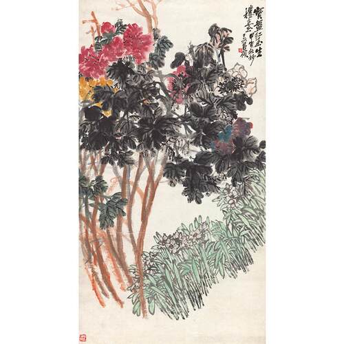 名画复制品吴昌硕牡丹水仙图写意花鸟画国画艺术微喷临摹装饰画