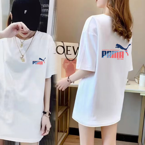 品牌t恤女纯棉显瘦中长款短袖