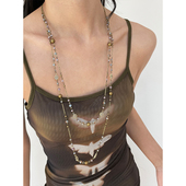 复古辣妹做旧长款 双层链项链波西米亚民族风彩色花朵串珠毛衣链