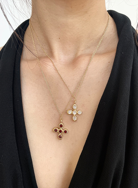 复古辣妹风叠戴十字架项链