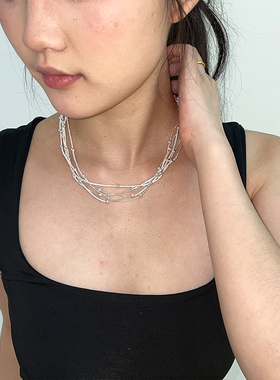 简约高级感银色多层磁吸项链