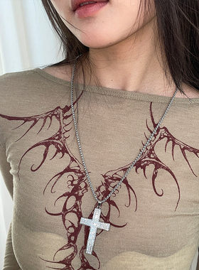 满钻朋克风简约十字架项链