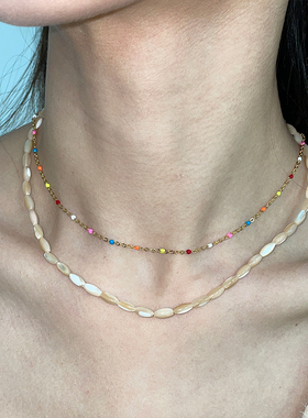 彩色串珠贝壳叠戴项链