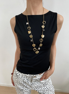 复古重工金色爱心长款项链