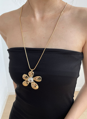 复古做旧银色花朵长款项链