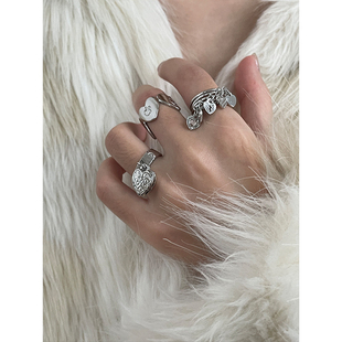 韩系ins风小众设计可调节银色爱心戒指个性 冷淡风开口指环食指戒