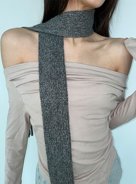 小众设计感韩系亮丝细窄流苏围巾百搭氛围感复古柔软y2k辣妹颈带