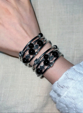 波西米亚风黑曜石手镯