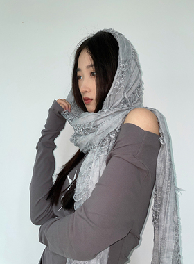 沙丘废土风亚文化y2k辣妹做旧流苏围巾战损感朋克嘻哈披肩头巾