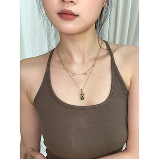 小众简约高级感八芒星盾牌项链欧美风轻奢气质锆石镶钻金色锁骨链