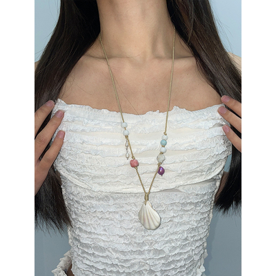 天然贝壳可调节编绳串珠项链