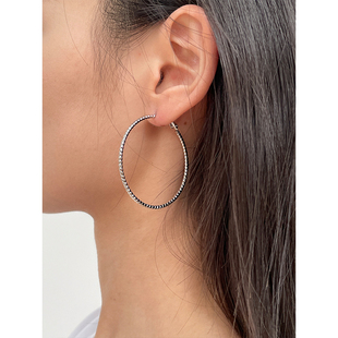 欧美风气质简约银色大圆圈素圈耳环冷淡风高级感街头轻奢耳圈耳饰