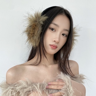 现货 y2k辣妹仿狐狸毛耳罩美拉德棕色潮酷防冻保暖毛毛耳套冬季