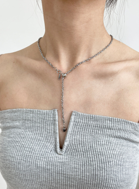 冷淡风银色可抽拉项链