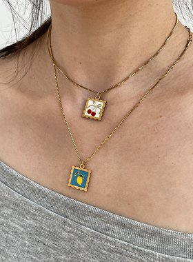 小樱桃水果吊坠方块项链