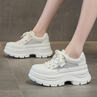 ZFCQ薄款厚底内增高小白鞋女款真皮2026夏季新款单网透气休闲女鞋