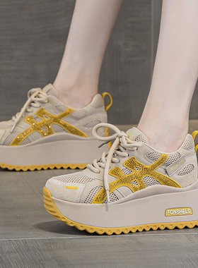 ZFCQ新款水钻厚底内增高时尚休闲单鞋女款真皮2026春夏33码德训鞋