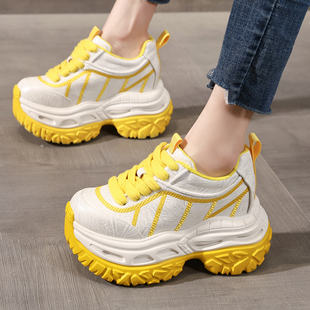 ZFCQ香港拼色内增高老爹鞋女款厚底真皮2026春潮酷小个子高跟女鞋