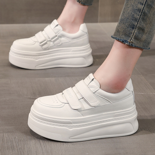 ZFCQ新款厚底内增高小白鞋女款真皮魔术贴2026春懒人8cm百搭单鞋