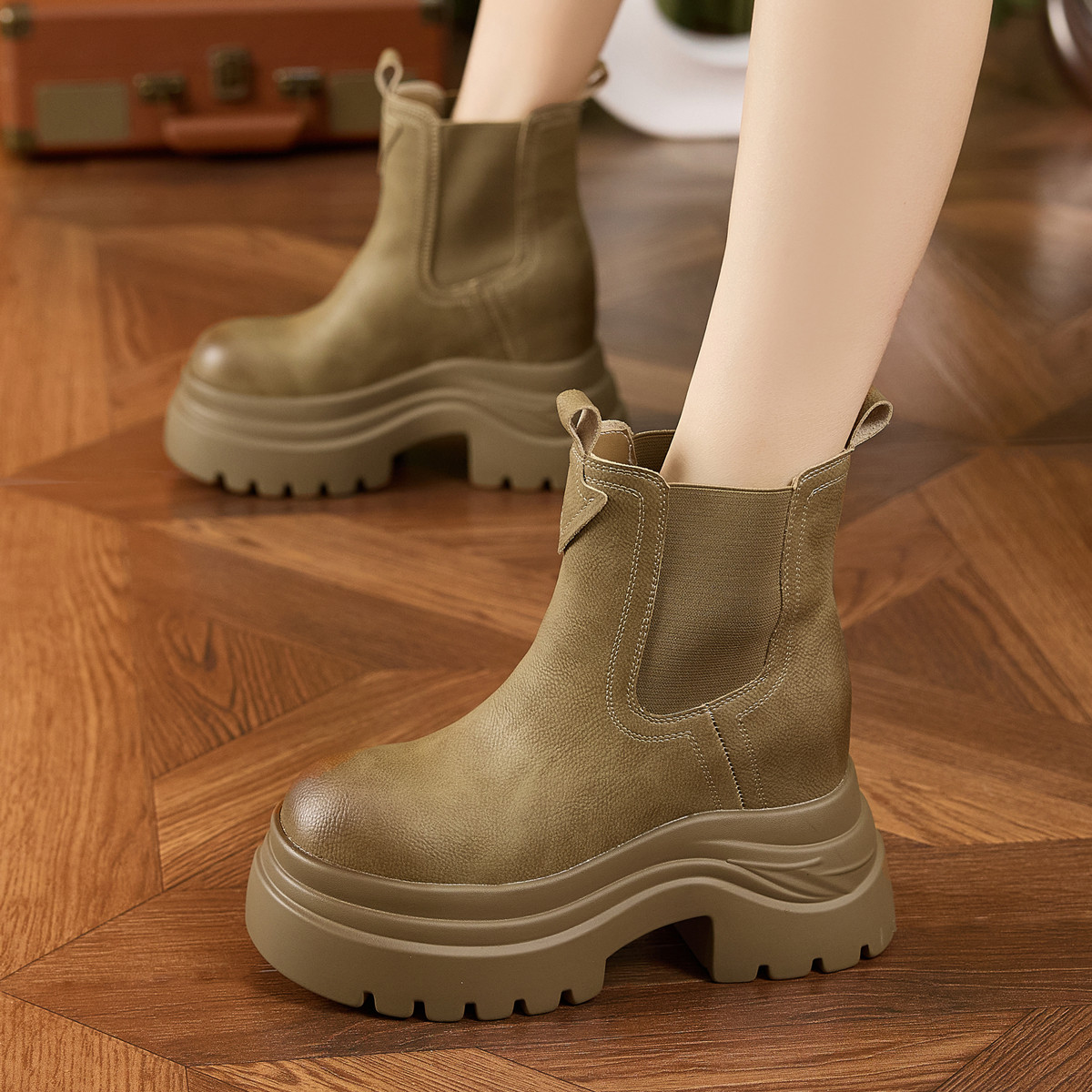 ZFCQ松糕厚底增高马丁靴女款2025年春秋高跟短靴英伦风高档烟筒靴