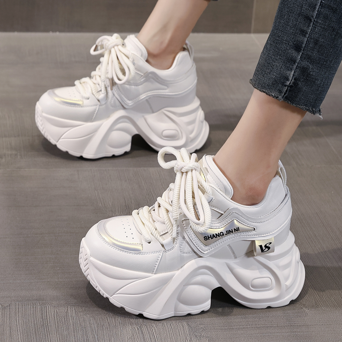 老爹鞋女款真皮透气高跟