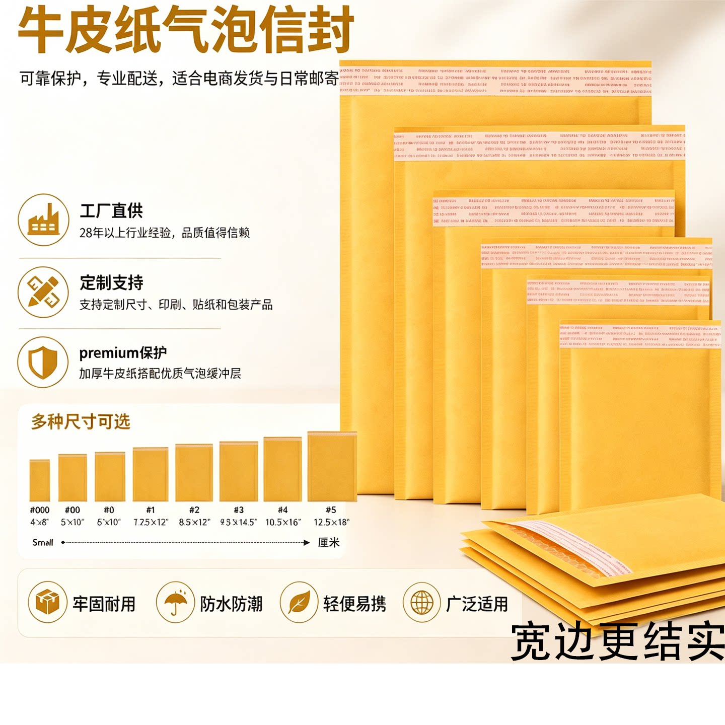 气泡信封包装快递袋黄色服装打包泡沫袋加厚黄色牛皮纸防震气泡袋