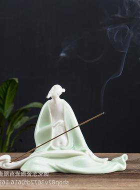 中式风禅意抚琴人物线香插装饰品