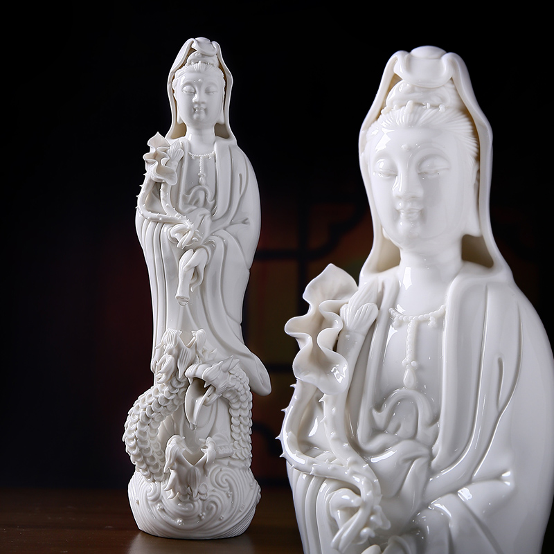 德化陶瓷三龙滴水观音居家供奉家用菩萨佛像白瓷观世音工艺品摆件