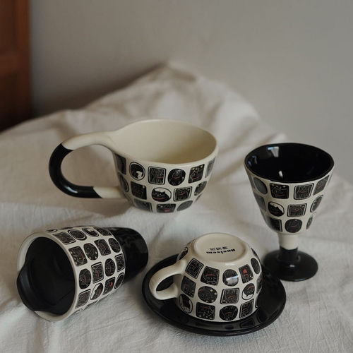 芬兰正品夜猫小可爱高颜值咖啡杯陶瓷随手马克杯奶茶水杯节日礼物