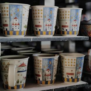 手作哑光陶瓷景德镇作家高颜值手绘拼画咖啡杯餐碟甜品盘可爱飞鸟