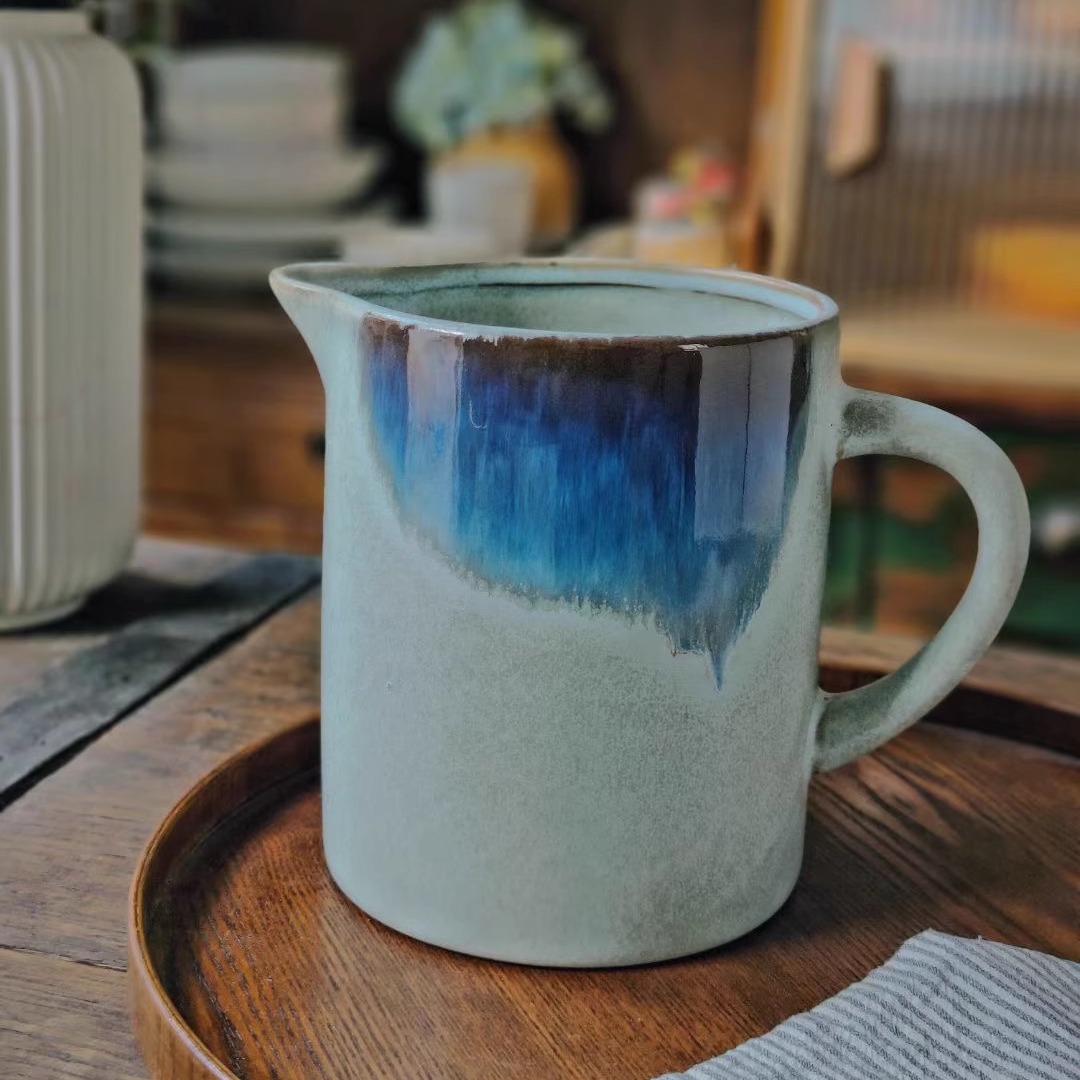 高级灰复古釉色大水罐1.5L陶瓷冷水壶尖嘴壶民宿风格花插花器花瓶