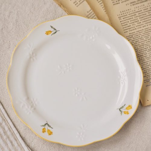 法国renommaebata合作款郁金香浮雕花釉下彩点心盘普瓷包邮无原盒