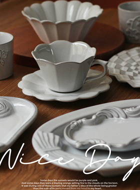 手工咖啡杯碟套装颜值粗陶陶艺拉花白色拿铁黑色早餐燕麦牛奶水杯