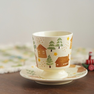 景德镇手绘釉下彩清新浮雕花朵咖啡杯手握拉花杯花口杯猪口杯礼物