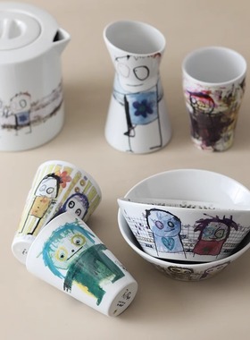 丹麦aida卡通陶瓷餐具设计师款小众插画餐盘可爱水杯酸奶碗花瓶