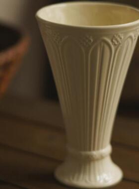 复古景德镇象牙白重工浮雕高贵阔口高款花瓶摆件插花复古水培花瓶