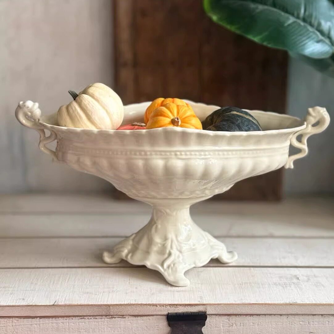 景德镇斗彩手工大号果盘点心盘家用中式陶瓷手绘高足餐盘贡盘家用