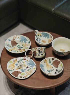 高颜值定制款红色中古风陶瓷汤盘釉下家用水果沙拉盘8英寸加深盘