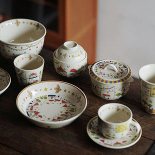 复古感高颜值釉下彩设计师哑光可爱马戏团陶瓷大容量马克杯礼物