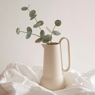 北欧陶瓷单耳花瓶奶油色现代简约客厅茶几干花插花桌面花器摆件