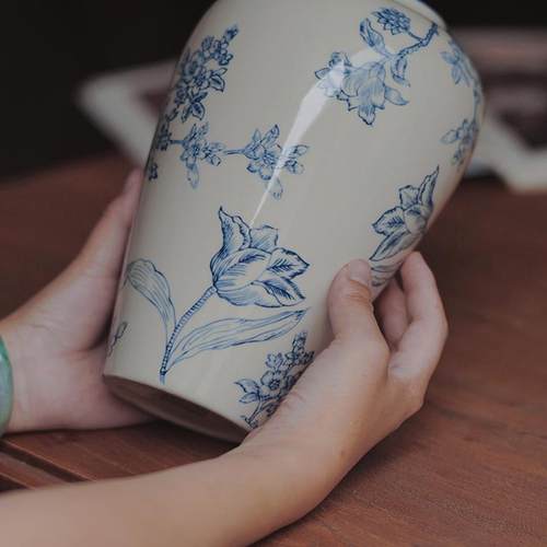 景德镇中式青花陶瓷花瓶手绘现代北欧装客厅插花创意玄关电视酒柜