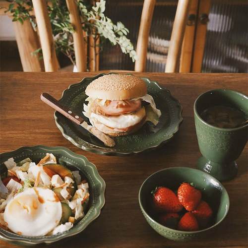 清仓高颜值作家款益子烧手作微波炉浮雕菜盘面碗日式ins风早餐盘